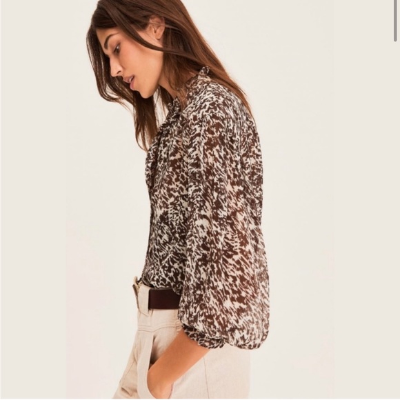 ba&sh Elia Ruffle Button Down Blouse Black White Print Small NWT - Picture 6 of 15